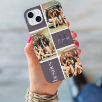 Besties Three Photo Monogram Purple Grid