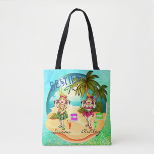 Besties trip summer beach blue personalised tote bag