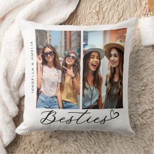 Besties Two Photos Calligraphy  Script Heart BFF Cushion