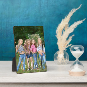 Besties White Script Typography Photo Plaque