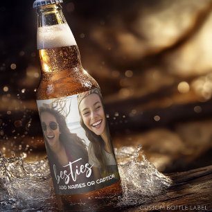 Besties with Photo and Custom Text - Script Beer Bottle Label
