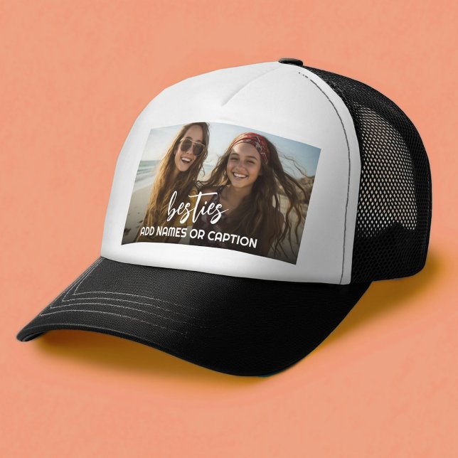 Besties with Photo and Custom Text - Script Trucker Hat (Custom Trucker Hat)
