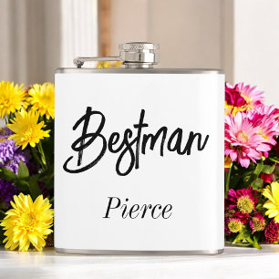 Bestman Black White Wedding Groomsmen Hip Flask