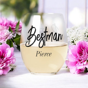 Bestman Black White Wedding  Stemless Wine Glass