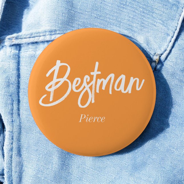 Bestman Orange White Wedding Button (Creator Uploaded)