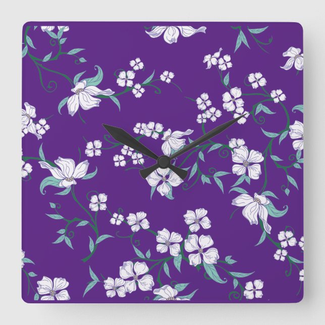 Bestseller floral purpple blue design for wedding square wall clock (Front)