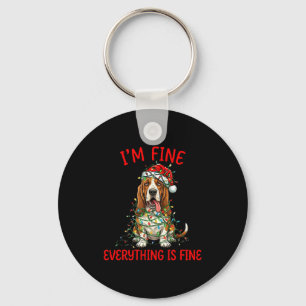 Bet Hound Dog Christmas I'm Fine Everything Is Fin Key Ring