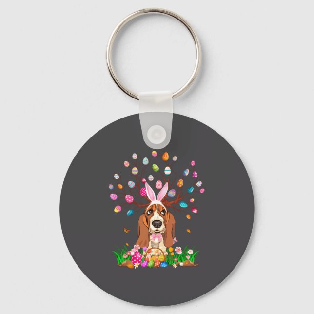 Bet Hound Dog With Bunny Ears Easter Egg Tree E  Key Ring (Front)