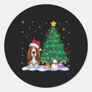 Bet Hound Dog Xmas Tree Lights Reindeer Hat Christ Classic Round Sticker