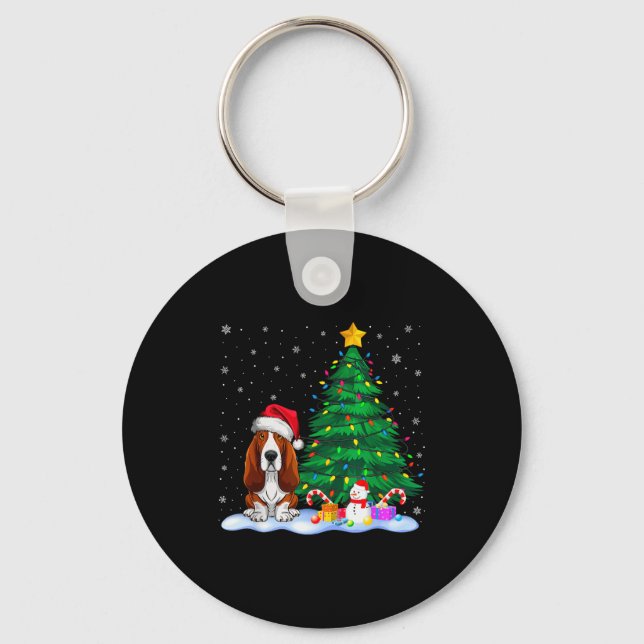 Bet Hound Dog Xmas Tree Lights Reindeer Hat Christ Key Ring (Front)