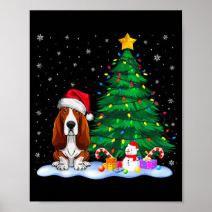 Bet Hound Dog Xmas Tree Lights Reindeer Hat Christ Poster