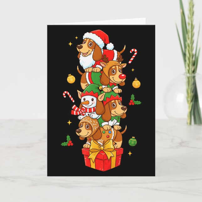 Bet Hound Santa Elf Snowman Christmas Womens Mens  Card (Front)