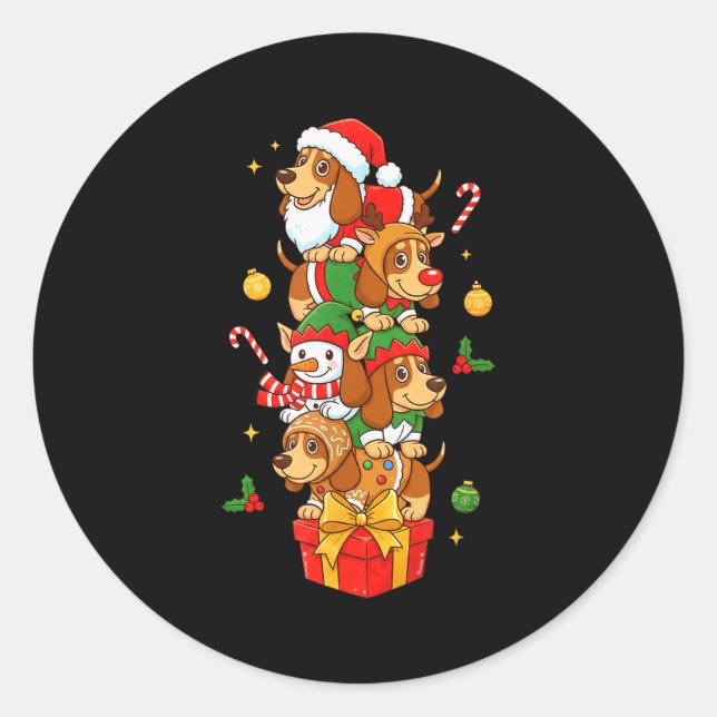 Bet Hound Santa Elf Snowman Christmas Womens Mens  Classic Round Sticker (Front)