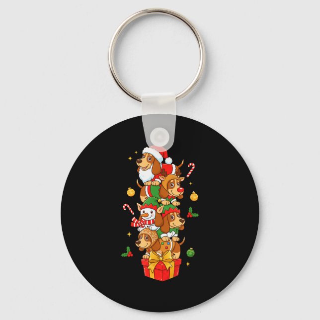 Bet Hound Santa Elf Snowman Christmas Womens Mens  Key Ring (Front)