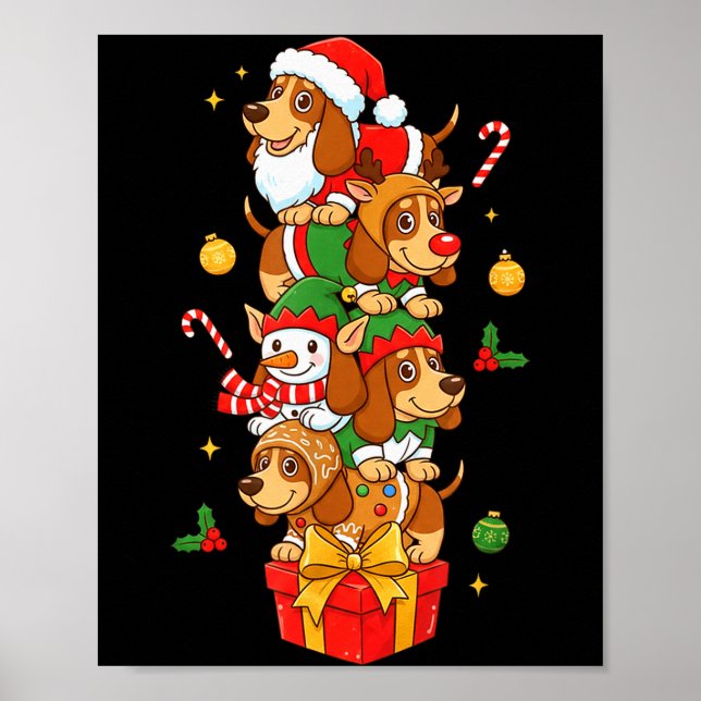 Bet Hound Santa Elf Snowman Christmas Womens Mens  Poster (Front)