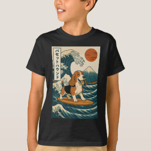 Bet Hound Surfing Japanese Wave  T-Shirt