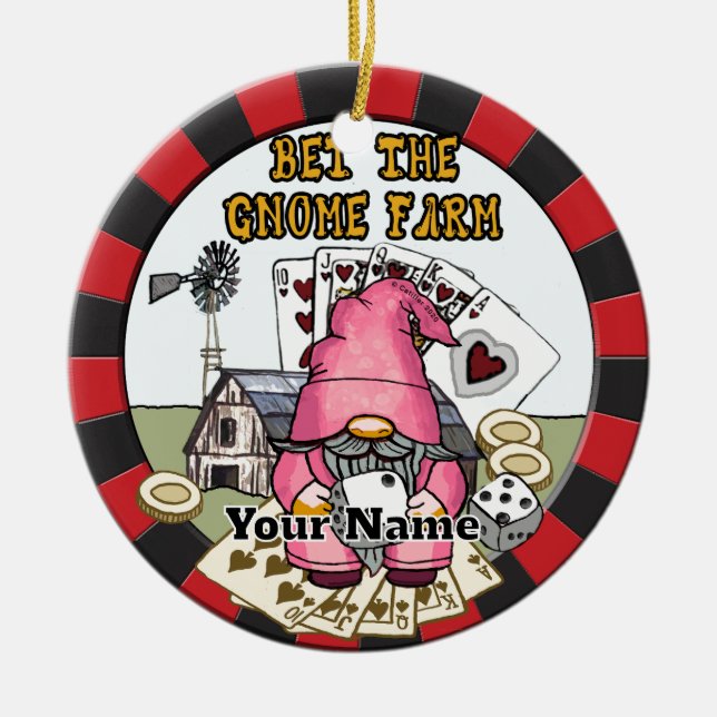 Bet the farm gnome  ceramic tree decoration (Front)