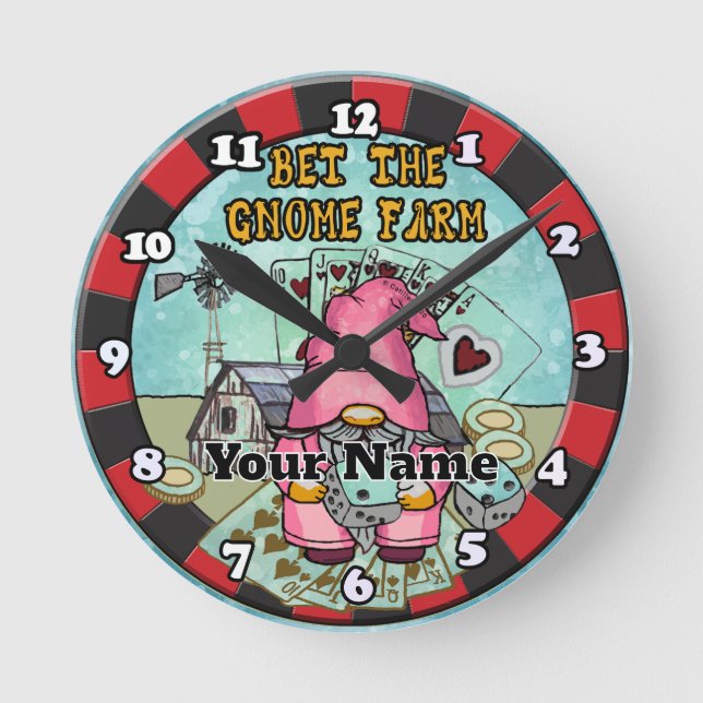 Bet the farm gnome  round clock (Front)