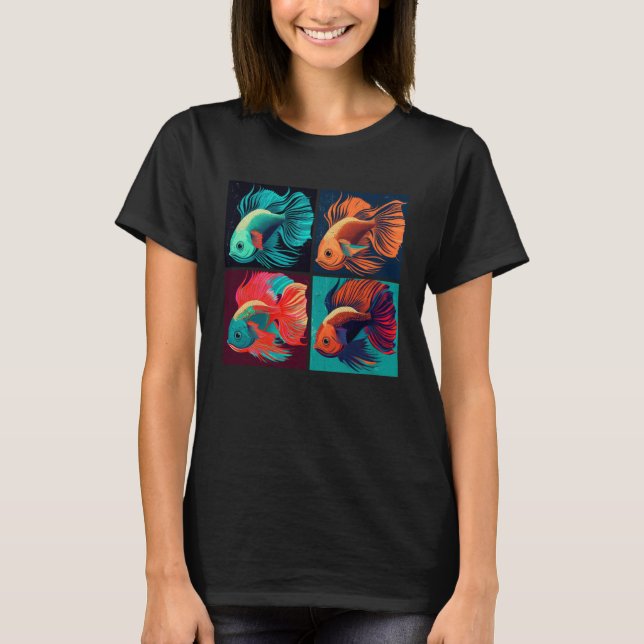 Beta Fish Pop Illustration Colorful Animal Women   T-Shirt (Front)