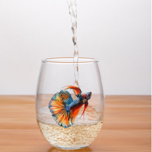 Beta Siamese fighting fish funny Stemless Wine Glass