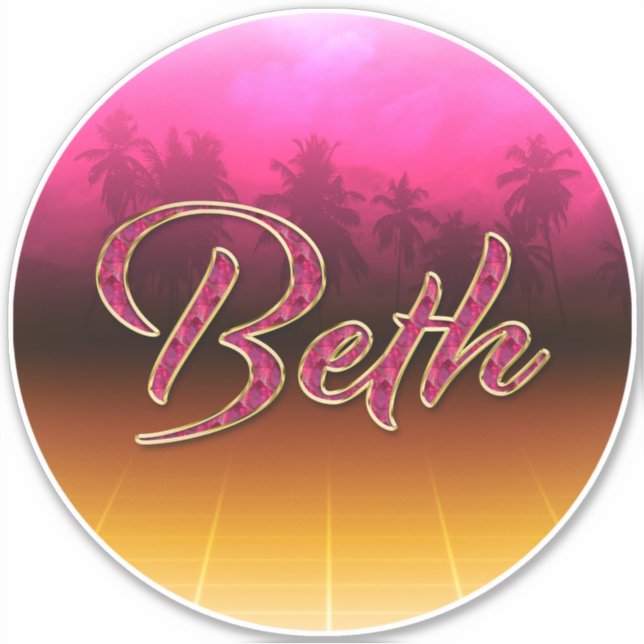 Beth First Name Golden pink Sticker (Front)