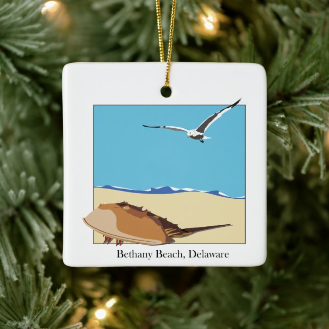 Bethany Beach, DE Horseshoe Crab Sea Gull Beach  Ceramic Ornament (Tree)