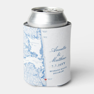 Bethany Beach DE Map Navy Blue Wedding Favour Drin Can Cooler
