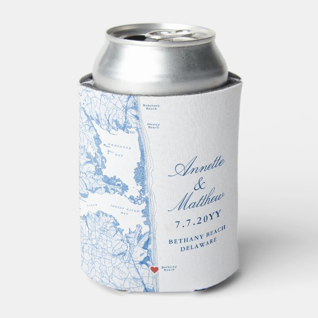 Bethany Beach DE Map Navy Blue Wedding Favour Drin Can Cooler (Can Front)
