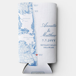 Bethany Beach DE Map Navy Blue Wedding Favour Drin Seltzer Can Cooler