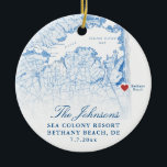 Bethany Beach DE Map Navy Wedding Photo Christmas Ceramic Tree Decoration<br><div class="desc">Commemorate your Bethany Beach, Delaware wedding with our elegant navy blue coastal Delaware map personalised Christmas ornament. Featuring the couple's wedding photo on the back, this keepsake beautifully captures the charm of your special day. Perfect for celebrating venues like The Addy Sea, Sea Colony Resort, Bear Trap Dunes, Bethany Beach...</div>