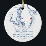 Bethany Beach DE Map Navy Wedding Photo Christmas Ceramic Tree Decoration<br><div class="desc">Commemorate your Bethany Beach, Delaware wedding with our elegant navy blue coastal Delaware map personalised Christmas ornament. Featuring the couple's wedding photo on the back, this keepsake beautifully captures the charm of your special day. Perfect for celebrating venues like The Addy Sea, Sea Colony Resort, Bear Trap Dunes, Bethany Beach...</div>