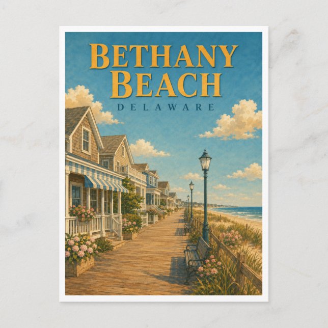 Bethany Beach Delaware Boardwalk GeoSaga Postcard (Front)