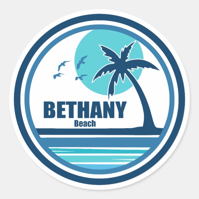 Bethany Beach Delaware Palm Tree Birds Classic Round Sticker (Front)