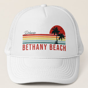 Bethany Beach Delaware Palm Trees Retro Sunset 60s Trucker Hat