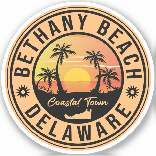 Bethany Beach Delaware Palm Trees Retro Sunset 80s (Front)