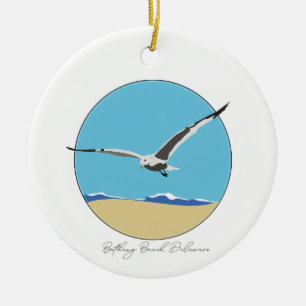 Bethany Beach, Delaware Sea Gull over Beach Ceramic Tree Decoration