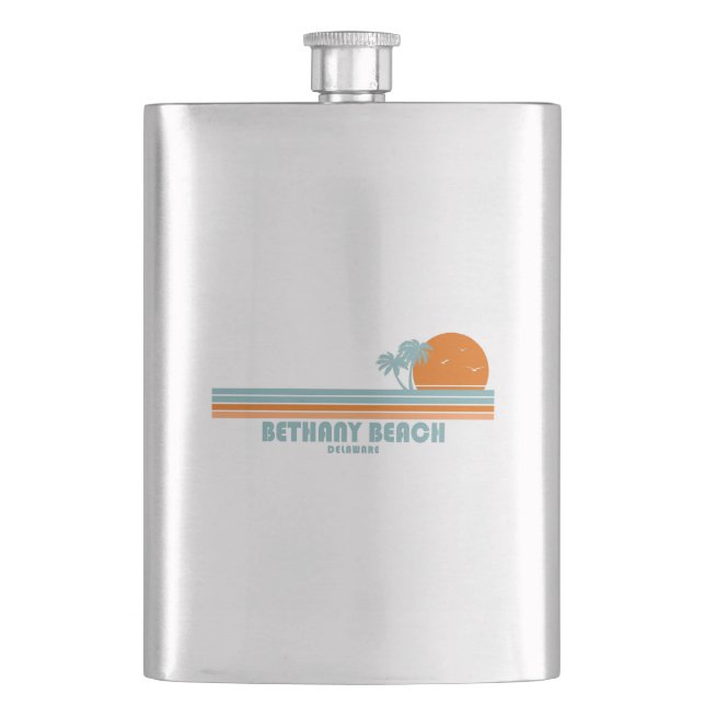 Bethany Beach Delaware Sun Palm Trees Hip Flask (Front)