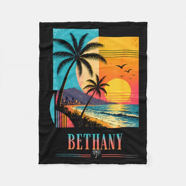 Bethany Beach Sunset 2026 Summer Vacation Retro Fleece Blanket (Front)