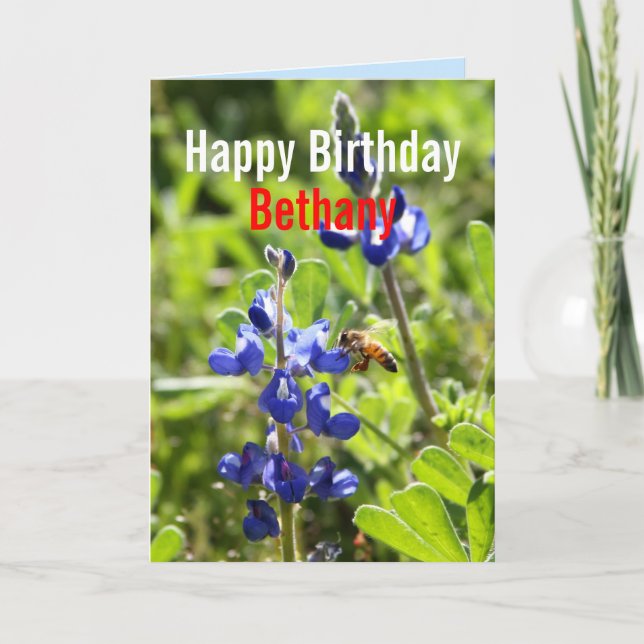 Bethany Texas Bluebonnet Happy Birthday Card (Front)