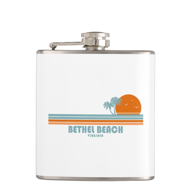 Bethel Beach Virginia Sun Palm Trees Hip Flask (Front)