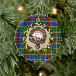 Bethune Clan Badge & Tartan Personalised Xmas Ceramic Tree Decoration