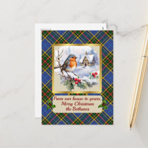 Bethune Crest & Tartan w/Robin Personalised  Holiday Postcard
