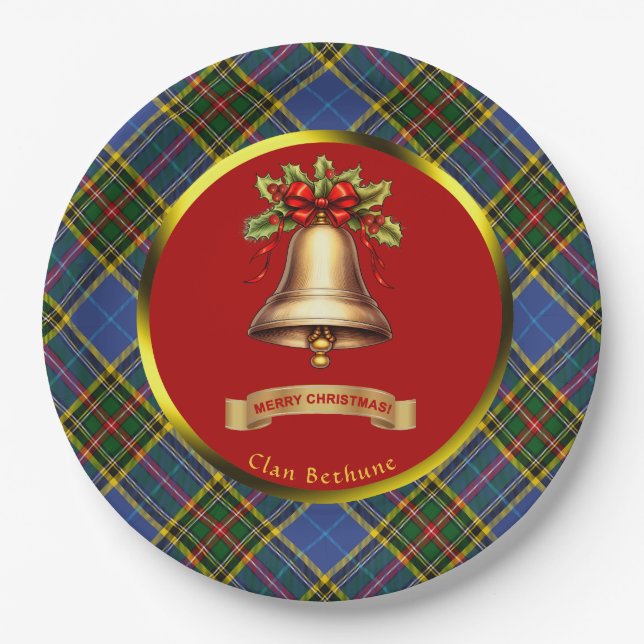Bethune Tartan Personalised Christmas Paper Plate (Front)