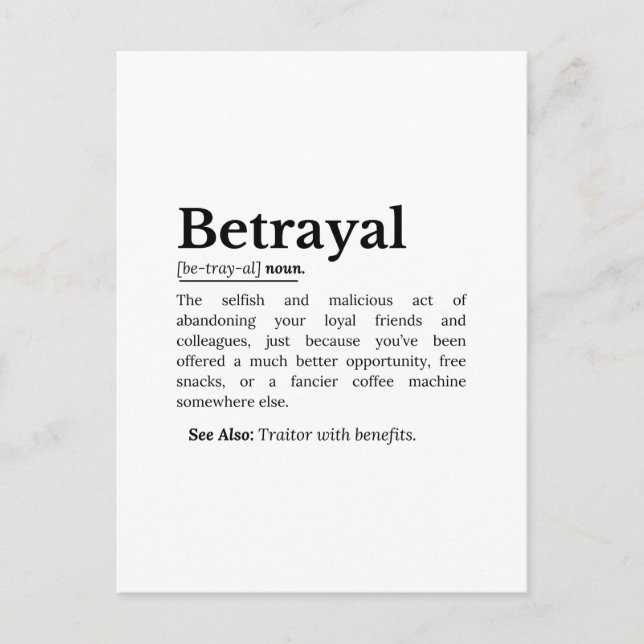 Betrayal Definition Funny Version Invitation Postcard (Front)