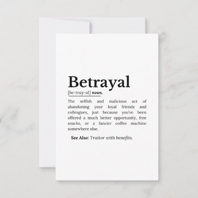 Betrayal Definition Funny Version RSVP Card (Front)