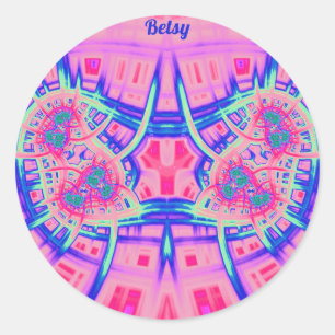 BETSY ~ Pink Blue and Green BRIGHT FUN! ~ Classic Round Sticker