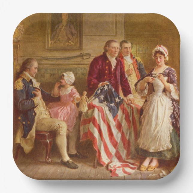 Betsy Ross, 1777 (American History) (USA Patriot)  Paper Plate (Front)