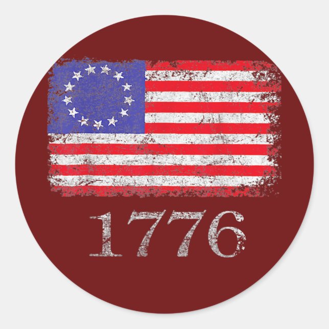 Betsy Ross 4th Of July American Flag 1776 Retro  Classic Round Sticker (Front)