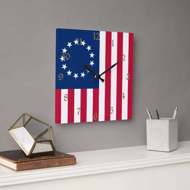 Betsy Ross American Circle Flag Flag 13 Stars Square Wall Clock (Office)
