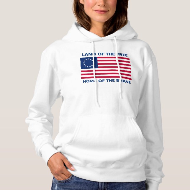 Betsy Ross American Flag Patriotic Red White Blue Hoodie (Front)